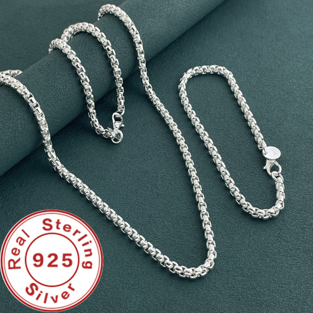 Men Accessories Chain And Bracelet - 925 Sterling Silver 4mm Round Box