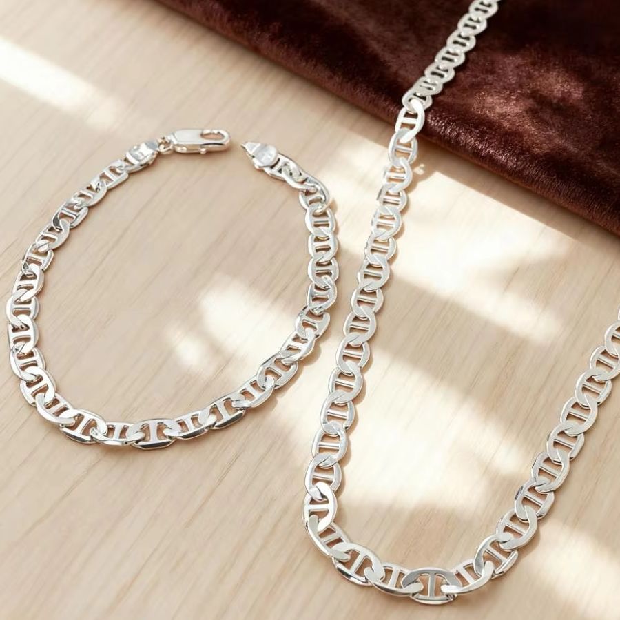 Men Accessories Chain And Bracelet - New 925 Sterling Silver 6MM Fashion