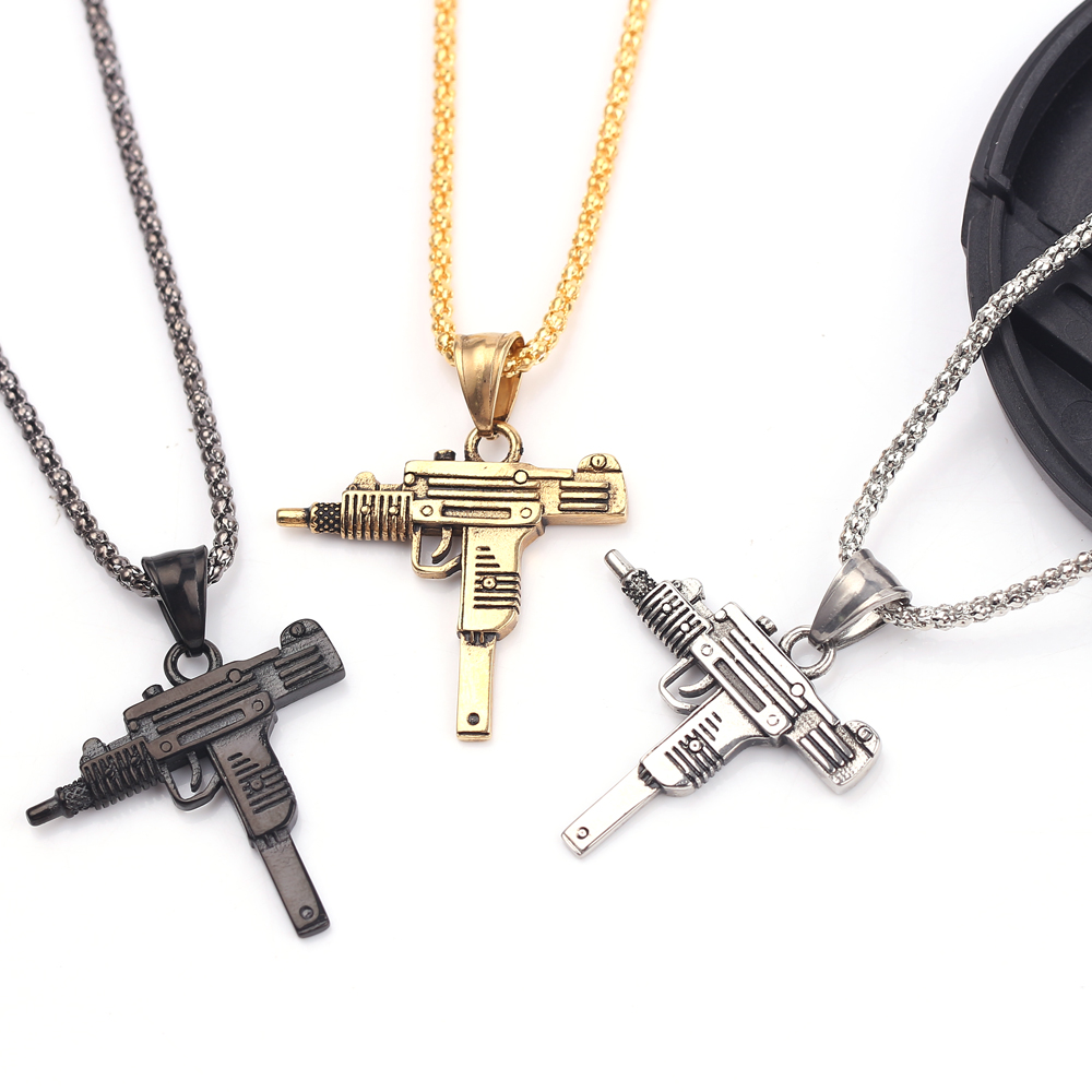 Punk Uzi Pistol Machine Gun Ne - đánh giá và giá Men Accessories Necklace