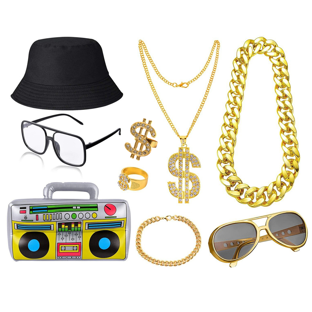 80s 90s Hip Hop Costume Kit fo - đánh giá và giá Men Accessories Chain And Bracelet
